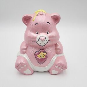 Care Bear Baby Hugs Bear Vintage Ceramic Coin Piggy Bank White Pink RARE 5‎ In.